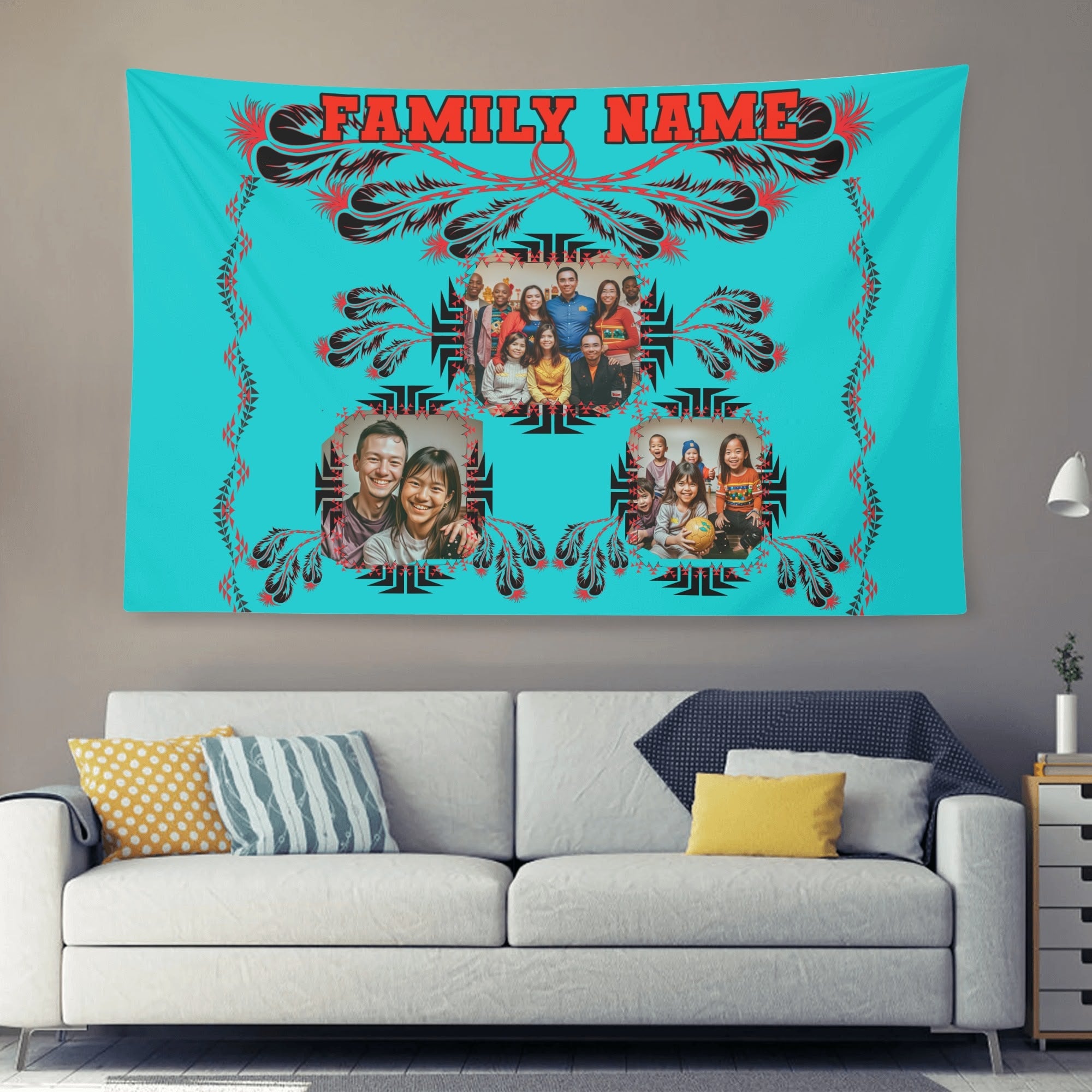 Wall Tapestry personalize with family name and pictures pic 6 Sizes