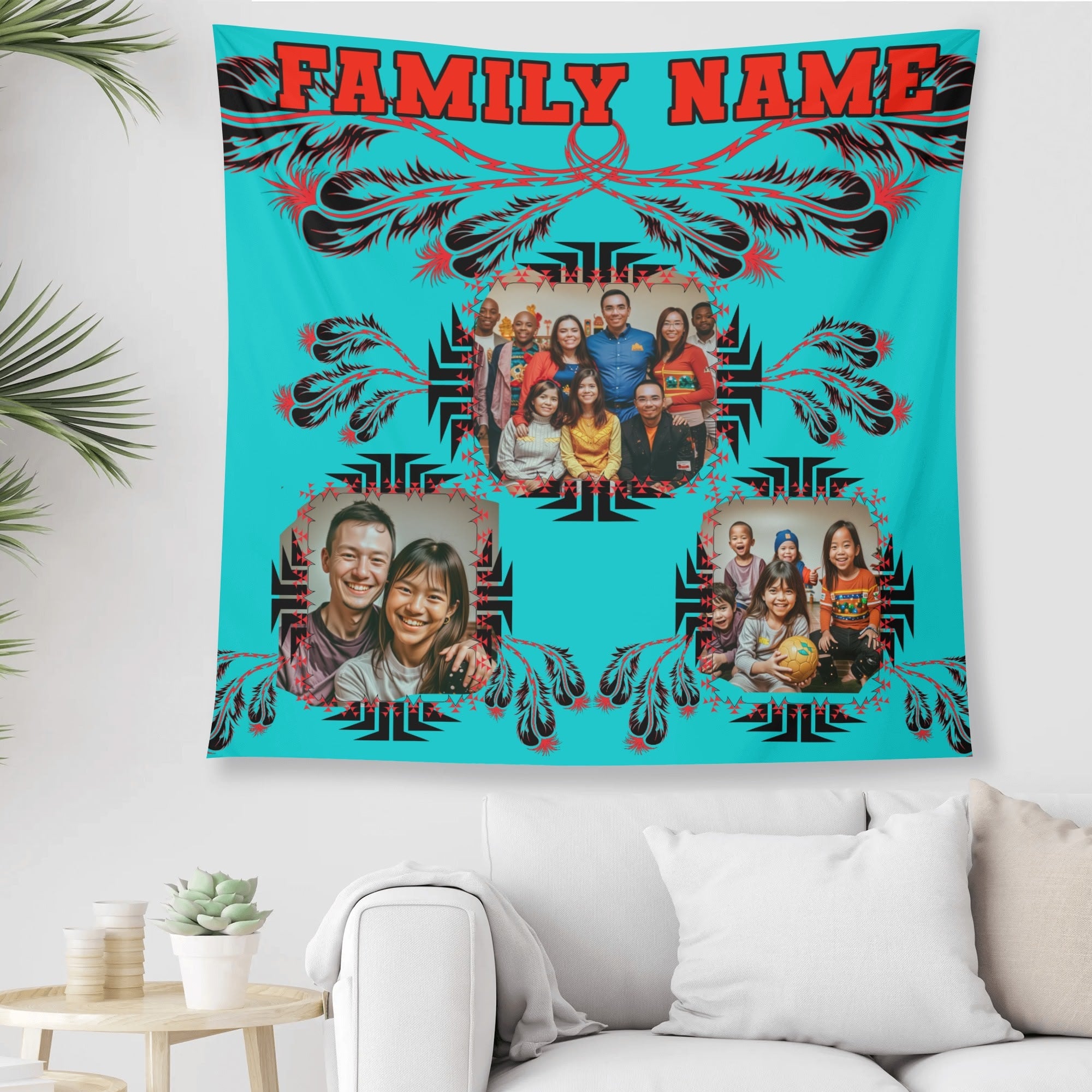 Wall Tapestry personalize with family name and pictures pic 6 Sizes