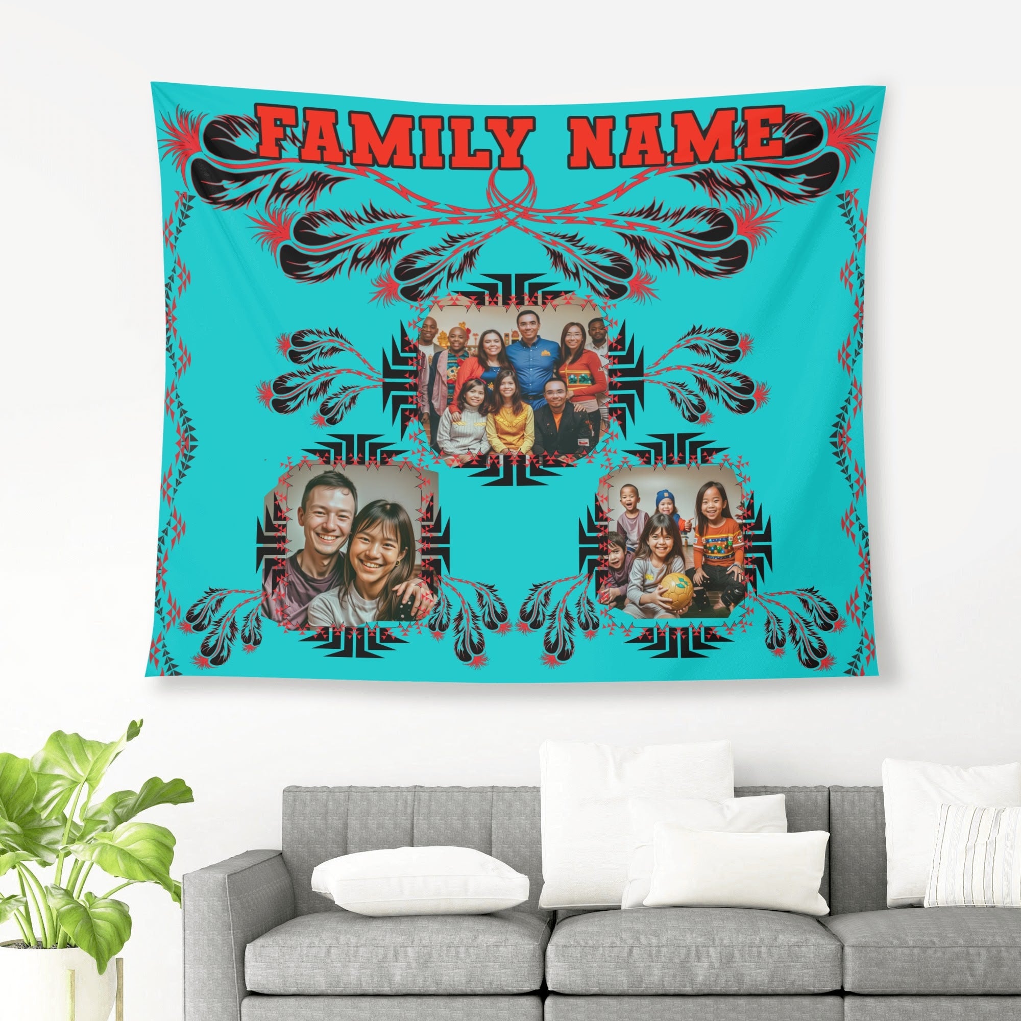 Wall Tapestry personalize with family name and pictures pic 6 Sizes