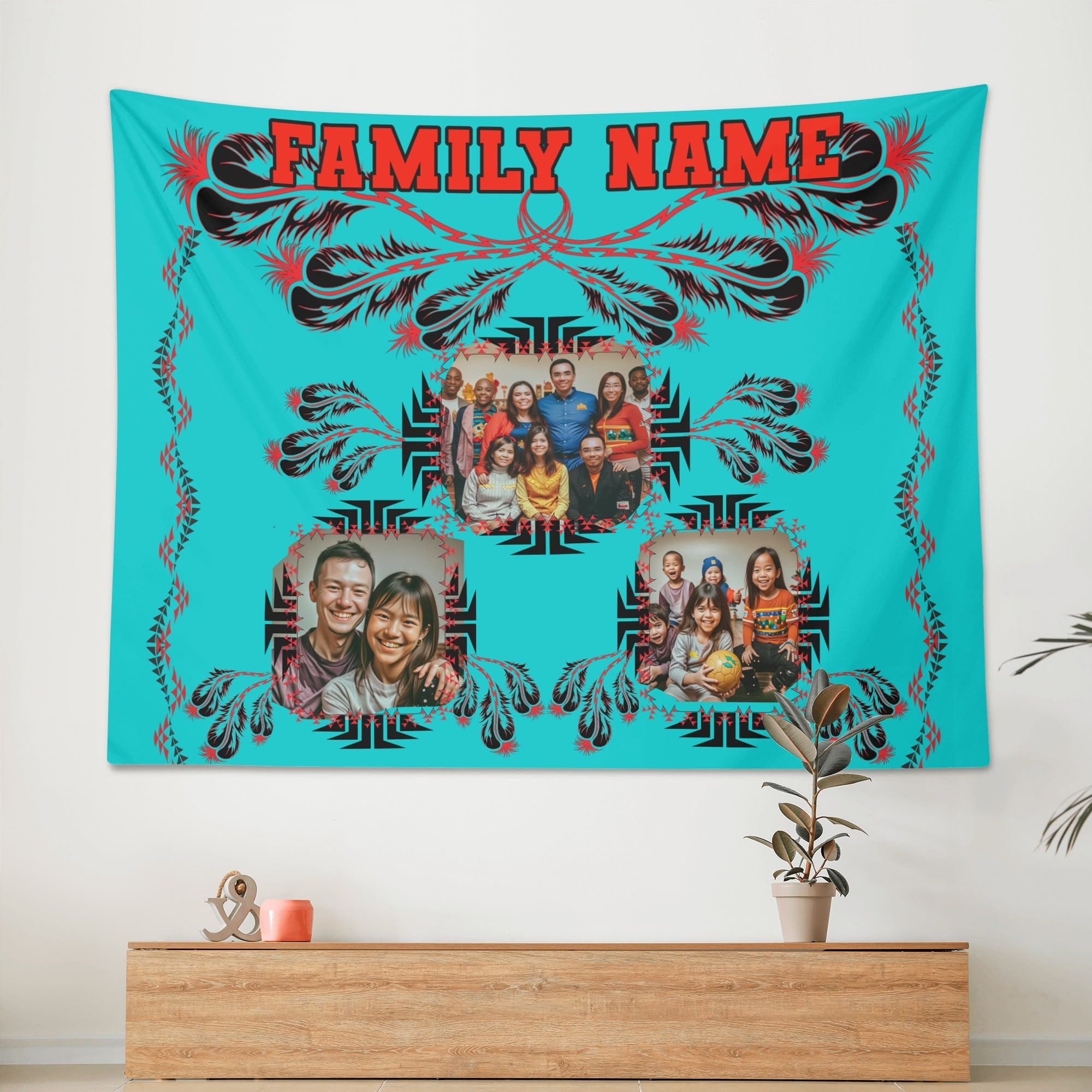 Wall Tapestry personalize with family name and pictures pic 6 Sizes