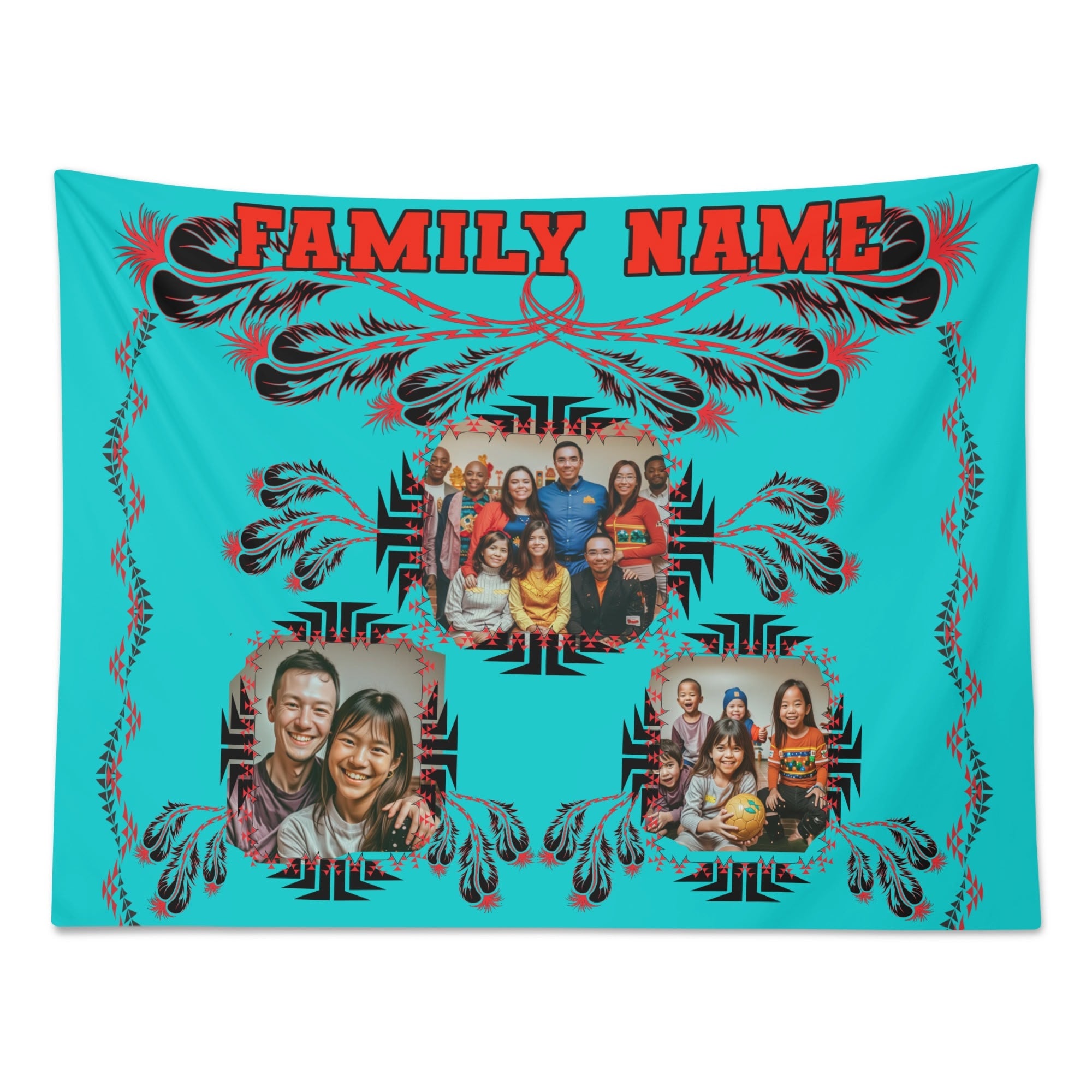 Wall Tapestry personalize with family name and pictures pic 6 Sizes